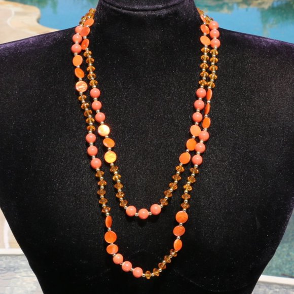 Necklace Boho Shades of Orange Shell Statement Set - Picture 5 of 6
